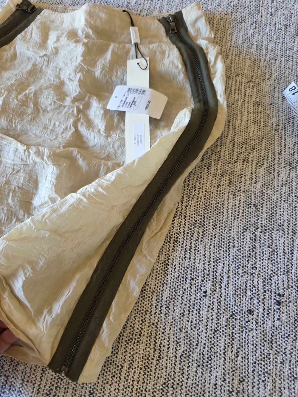 Yigal Azrouel Cream Crinkled Skirt with Olive Trim - Picture 6 of 8